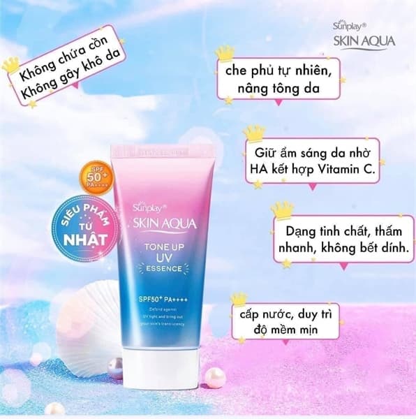 Kem chống nắng nâng tông cho da tối màu dạng tinh chất Sunplay Skin Aqua Tone Up UV Essence Lavender SPF 50+ PA++++ 50g